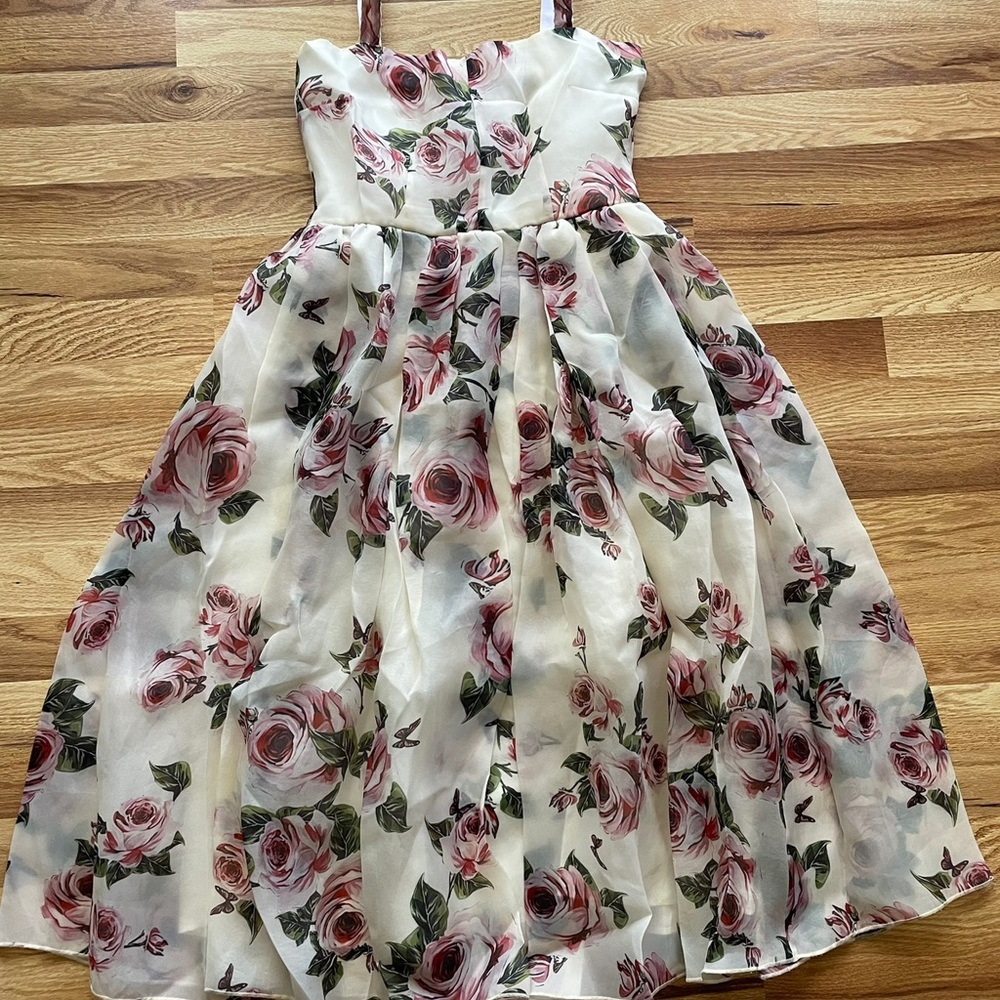 Tropical rose print floral dress